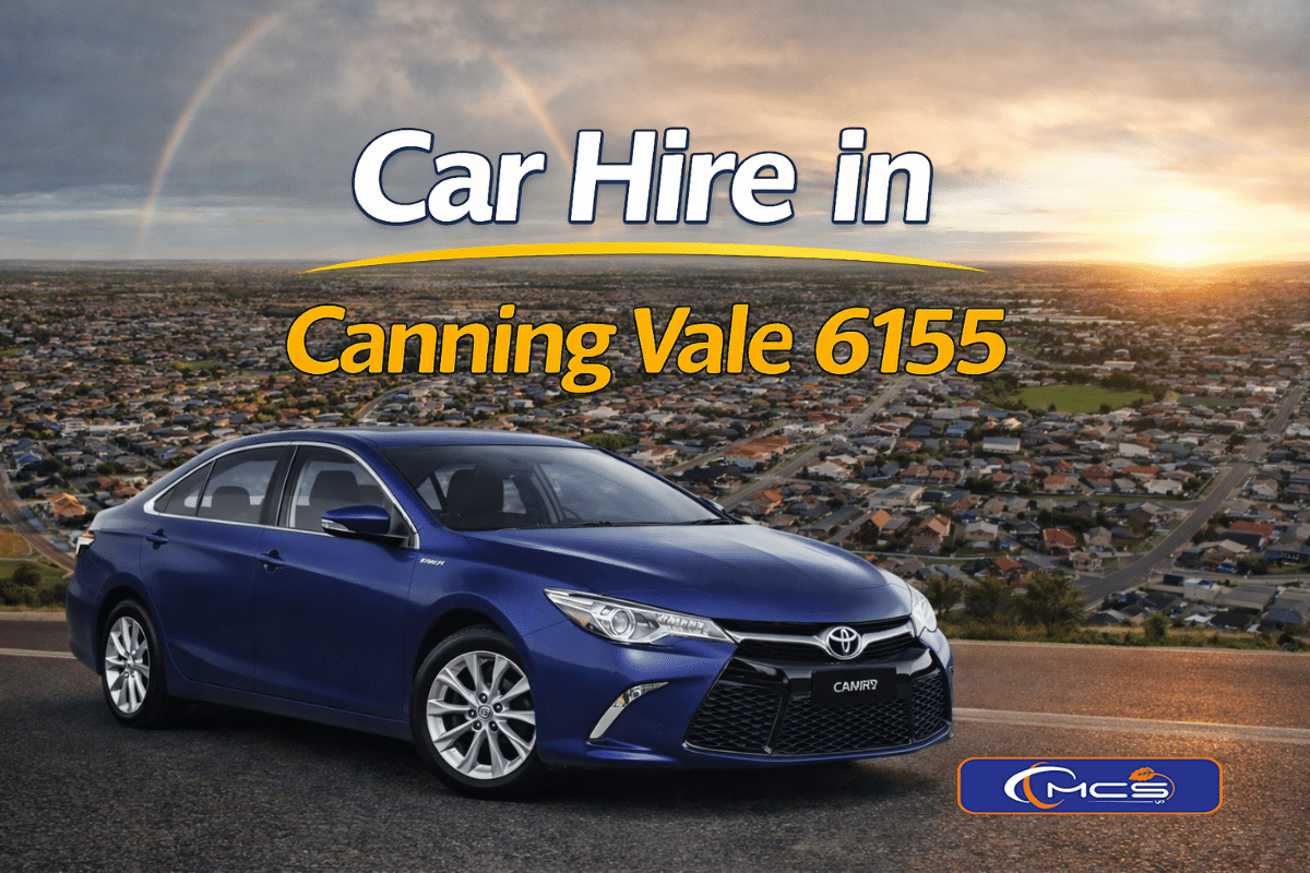 Blue Camry with rainbow over Canning Vale representing Car Hire in Canning Vale 6155