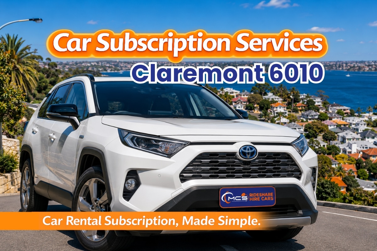 Car subscription in Claremont 6010 with a white Toyota RAV4 Hybrid overlooking the Swan River, showcasing MCSyo flexible hybrid car subscription service for Perth drivers.